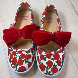 Janie and Jack Red Rose Velvet Bow Flats Girls Size 12